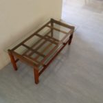 wooden table with glass top